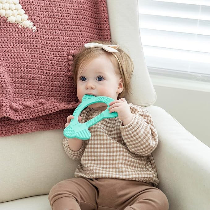 Baby’s Aid Dolphin Silicone Baby Teether, Easy to Hold Teething Toy for Pain Relief 3+ Months, 8X Teething