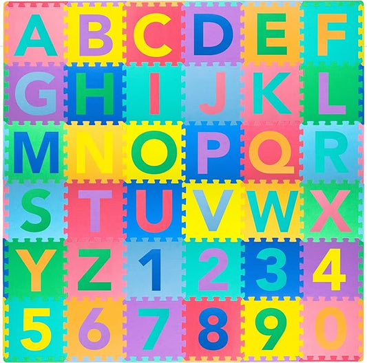 ProSource Kids Puzzle Alphabet, Numbers 36 Tiles 12" by 12",Abc & 123