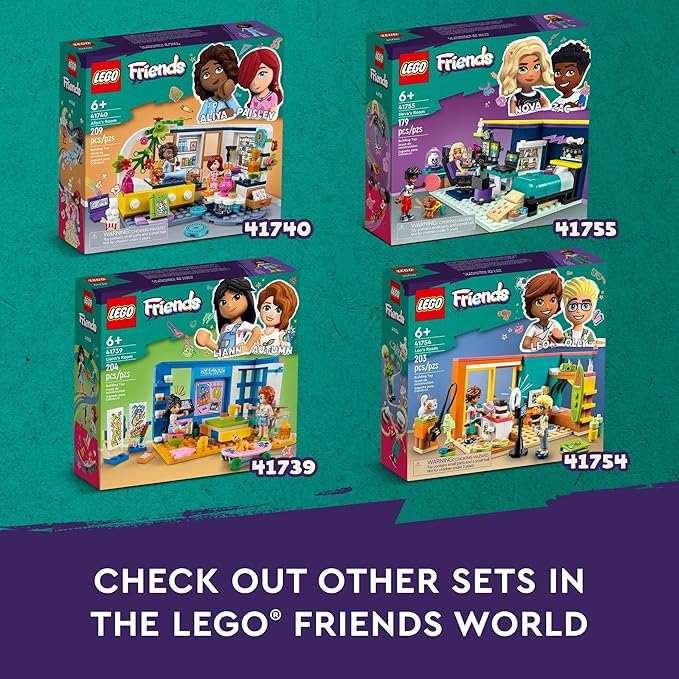 LEGO Friends Liann's Room 41739, Art-Themed Bedroom Playset with Liann & Autumn Mini-Dolls, Collectible Toy for Girls and Boys 6 Plus Years Old