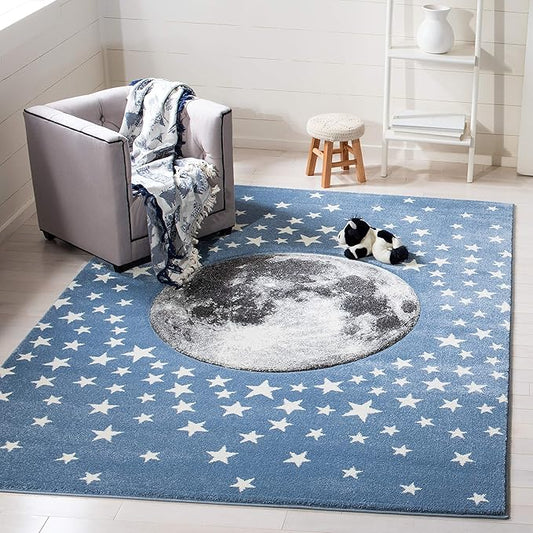 SAFAVIEH Carousel Kids Collection Area Rug - 5'3" x 7'6", Light Blue & Grey, Non-Shedding & Easy Care, Ideal for High Traffic Areas for Boys & Girls in Playroom, Nursery, Bedroom (CRK135L)