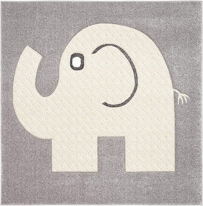 SAFAVIEH Carousel Kids Collection 8' Square Grey/Ivory CRK165B Elephant Non-Shedding Nursery Playroom Area Rug