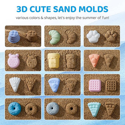 ISSEVE 23Pcs Beach Toys Set for Kids Toddlers Girls, Silicone Sand Toys Include Sand Bucket 12 Sand 3-12 (Peach)