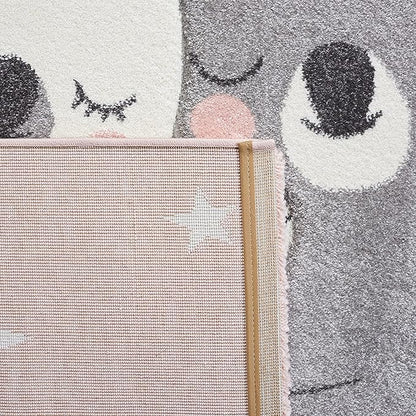 SAFAVIEH Carousel Kids Collection Area Rug - 6'7" x 9', Pink & White, Koala Design, Non-Shedding & Easy Care, Ideal for High Traffic Areas for Boys & Girls in Playroom, Nursery, Bedroom (CRK195U)