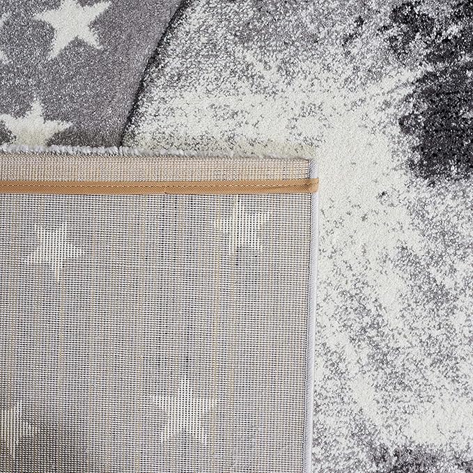SAFAVIEH Carousel Kids Collection 4' Square Light Grey/White CRK135F Moon and Stars Non-Shedding Nursery Playroom Area Rug