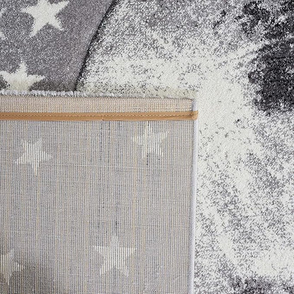SAFAVIEH Carousel Kids Collection 4' Square Light Grey/White CRK135F Moon and Stars Non-Shedding Nursery Playroom Area Rug
