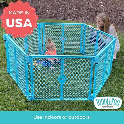 Toddleroo by North States Superyard 6 Panel Free Standing Play Yard, Indoor or Outdoor Baby Playpen, Baby Gate. Made in USA. 5.5 feet Corner to Corner Play Pen (26" Tall, Aqua)