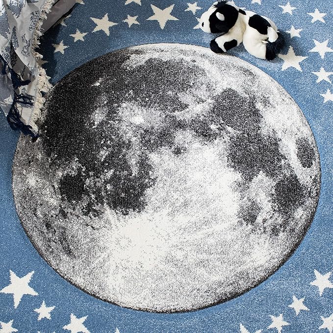 SAFAVIEH Carousel Kids Collection Area Rug - 6'7" x 9', Light Blue & Grey, Non-Shedding & Easy Care, Ideal for High Traffic Areas for Boys & Girls in Playroom, Nursery, Bedroom (CRK135L)