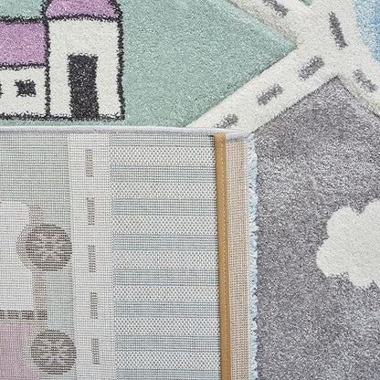 SAFAVIEH Carousel Kids Collection Accent Rug - 2'3" x 4', Grey & Light Blue, Non-Shedding & Easy Care, Ideal for High Traffic Areas for Boys & Girls in Playroom, Nursery, Bedroom (CRK193F)