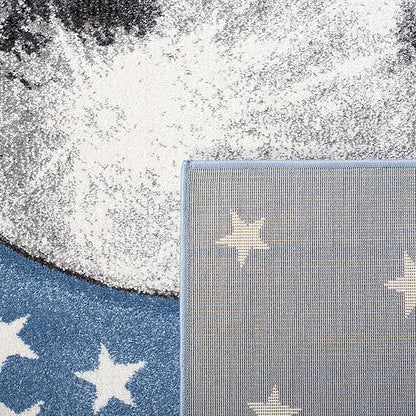 SAFAVIEH Carousel Kids Collection 3' Round Light Blue/Grey CRK135L Moon & Stars Non-Shedding Playroom Nursery Bedroom Area Rug