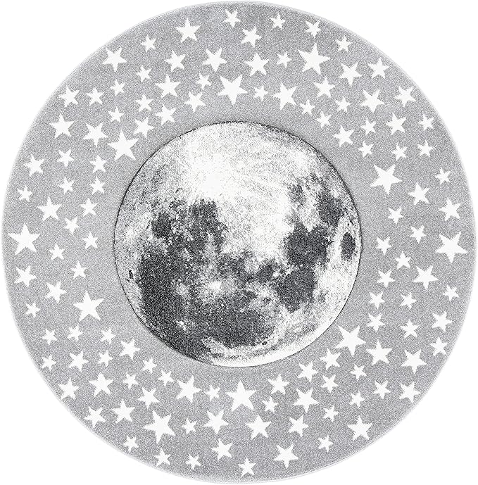 SAFAVIEH Carousel Kids Collection Area Rug - 3' Round, Light Grey & White, Non-Shedding & Easy Care, Ideal for High Traffic Areas for Boys & Girls in Playroom, Nursery, Bedroom (CRK135F)