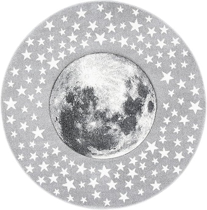 SAFAVIEH Carousel Kids Collection Area Rug - 3' Round, Light Grey & White, Non-Shedding & Easy Care, Ideal for High Traffic Areas for Boys & Girls in Playroom, Nursery, Bedroom (CRK135F)