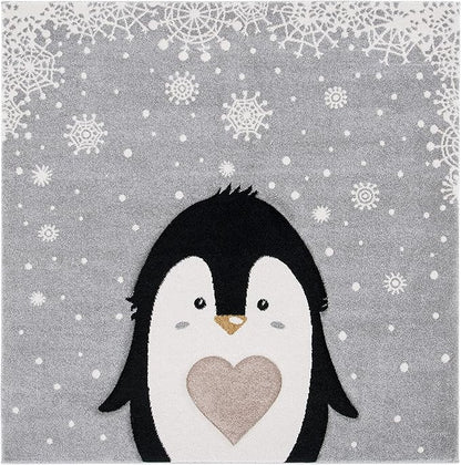 SAFAVIEH Carousel Kids Collection Area Rug - 4' Square, Light Grey & Black, Non-Shedding & Easy Care, Ideal for High Traffic Areas for Boys & Girls in Playroom, Nursery, Bedroom (CRK132F)