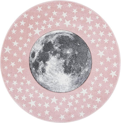 SAFAVIEH Carousel Kids Collection 6'7" Round Pink/Grey CRK135U Moon & Stars Non-Shedding Playroom Nursery Bedroom Area Rug