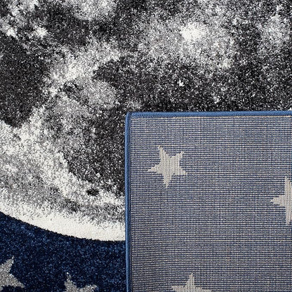 SAFAVIEH Carousel Kids Collection Area Rug - 5'3" Square, Navy & Grey, Non-Shedding & Easy Care, Ideal for High Traffic Areas for Boys & Girls in Playroom, Nursery, Bedroom (CRK135N)